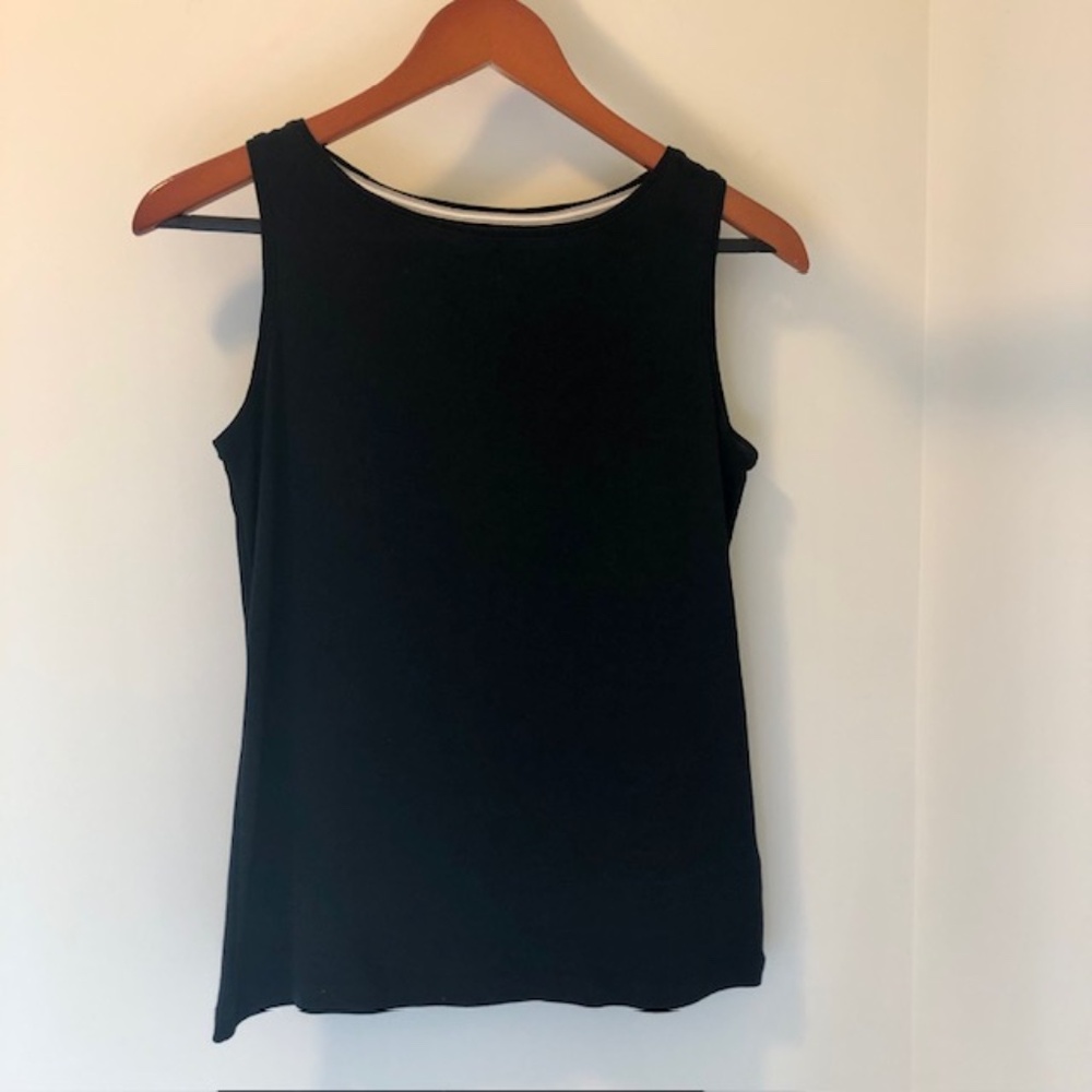 Talbots Tee, Sleeveless Bateau Neck Tank, Black, Petite P (0-2), Like New